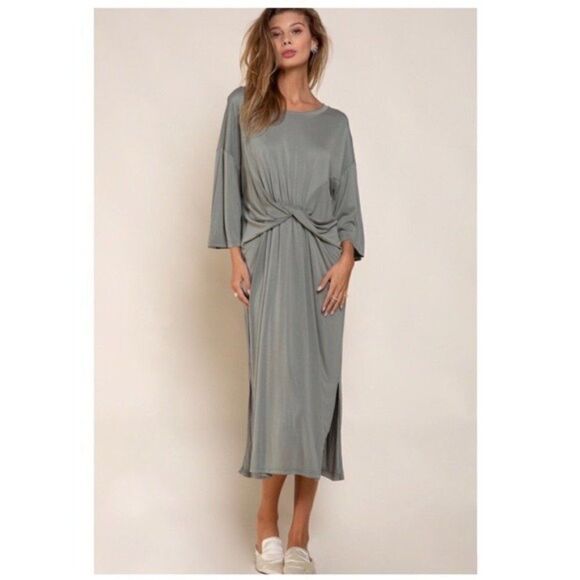 KNIT Midi Dress relaxed Fit & Twisted FrontDetail - Picture 5 of 10